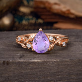 Luxury Nature-Inspired 3-Prong Pear-Cut Amethyst Engagement Ring